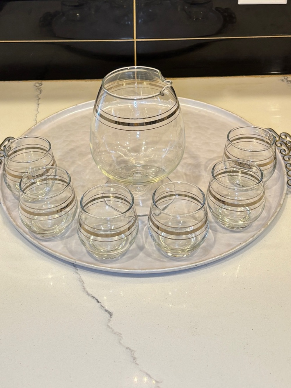 🩶 Vintage Dorothy Thorpe Silver Striped Glassware Set 🩶